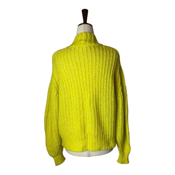 Anthropologie Sweater Women Small Yellow Neon Honore Ribbed Wool Blend Preppy‎ - Image 3