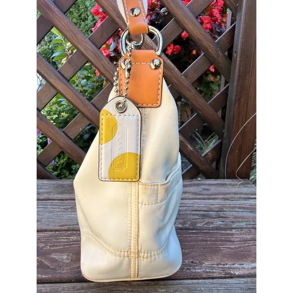 Coach Hampton Hobo Nylon Cream Tan Leather Shoulder Bag F11668 - Image 2