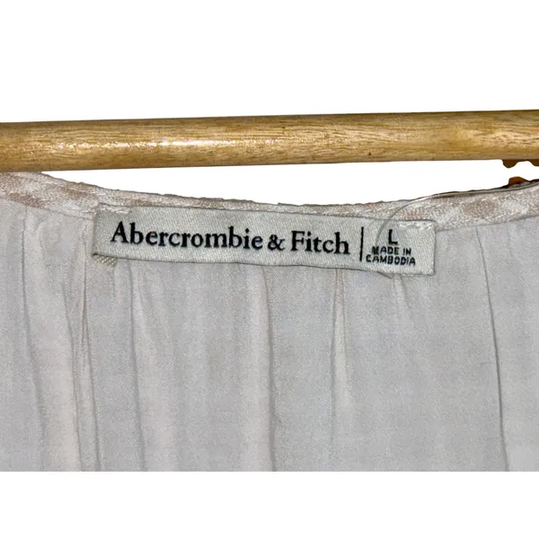 Abercrombie & Fitch Cream Tan Plaid V-Neck Short Sleeve Mini Dress Womens Size L - Image 3