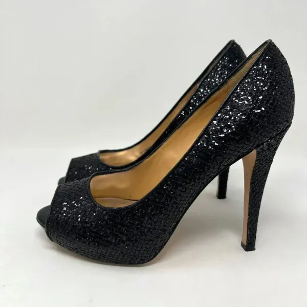 Badgley Mischka Kassidy ll Black Sequin 5 Inch‎ Heel Platform Pumps Size 8M - Image 4