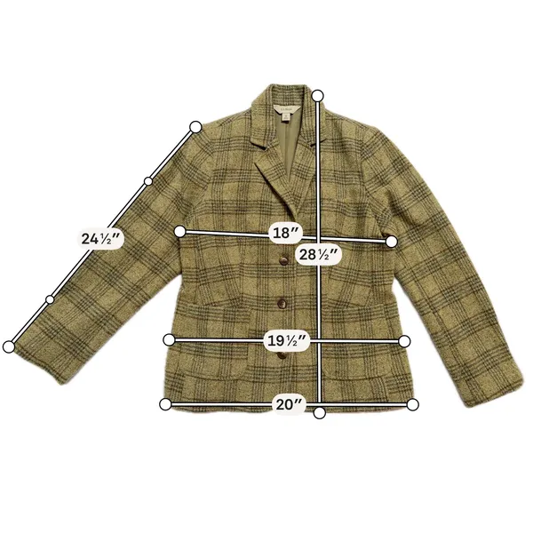 Vintage Women M Green Excellent Plaid Wool Silk Blend 3-Button Blazer Jacket - Image 6