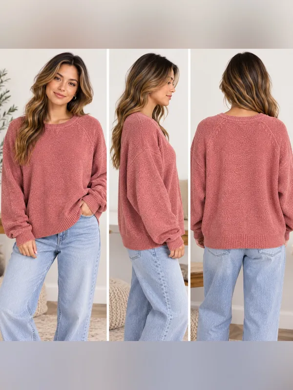L.L.Bean Women’s XL Pink Cotton Textured Knit Crewneck Sweater Pullover - Image 2