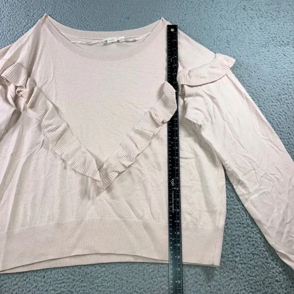 GAP Sweater M Merino Wool Soft Ruffled Trim Coquette Balletcore Blush Pink - Image 10