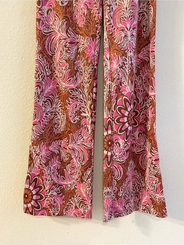 Maeve Anthropologie Maria Pink Paisley Metallic Jacquard Flare Pants Size 0 - Image 5