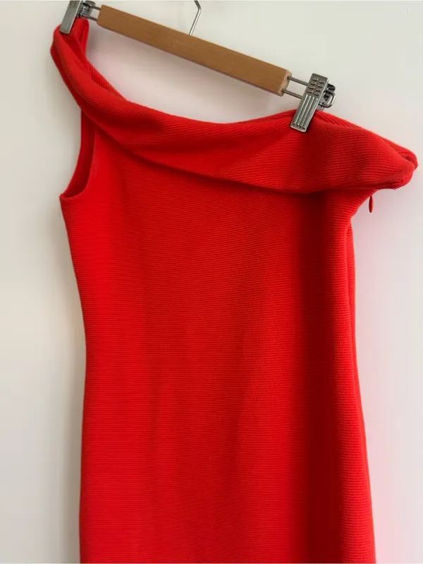 NBD Revolve Kade Midi Dress Red Orange One Shoulder Side Slit Bodycon Dress S - Image 9