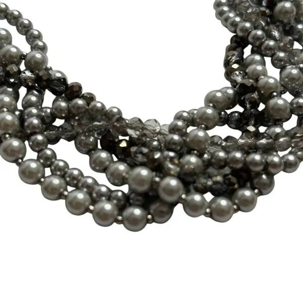 Loft Multi-Strand Gunmetal Tone‎ Necklace Simulated Pearls Rhinestones - Image 5