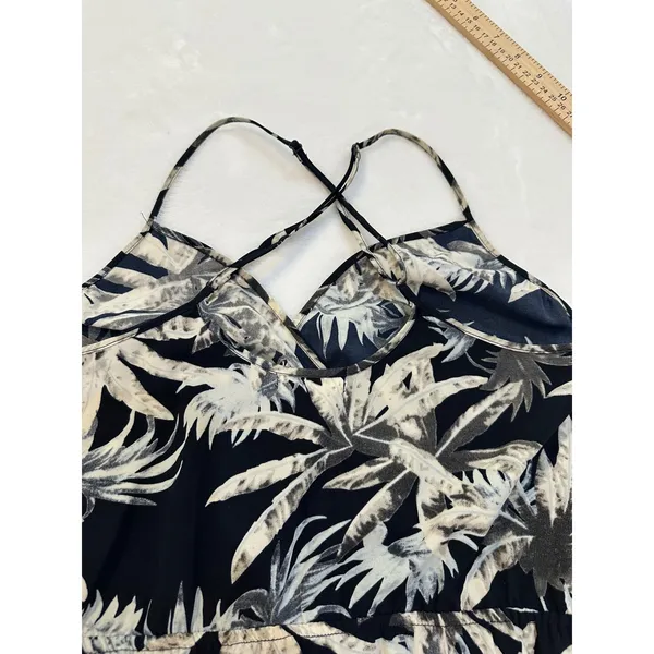 Blu Pepper Women Black Ivory Tropical Palm Leaf Print Wrap V-Neck Maxi Dress S - Image 8