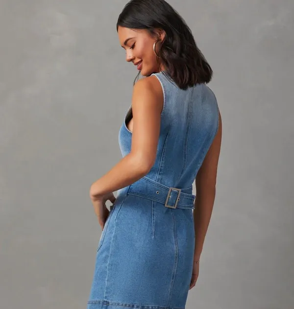 These Three Boutique Vici Dolls Denim Mini Dress With Buckle - Image 3