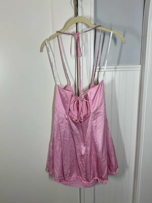 For love & lemons Elora satin Mini Dress in Pink Crystal embellished size medium - Image 9