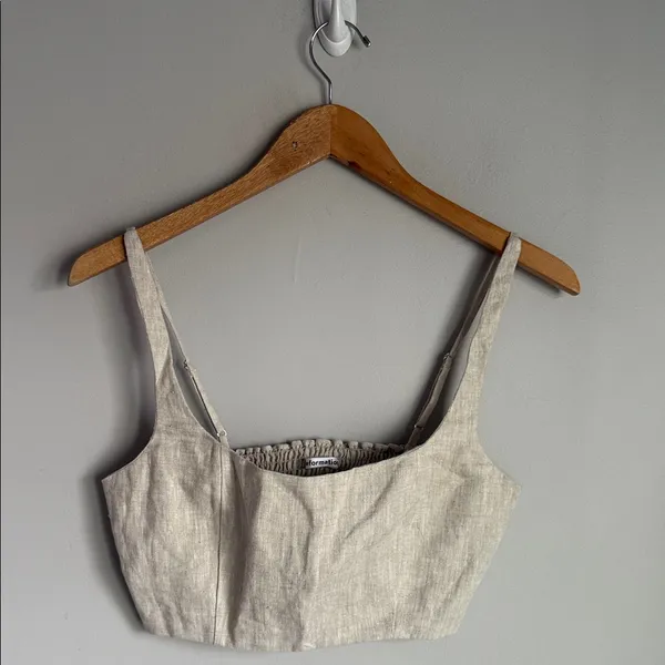 Reformation France Linen Crop Top in Oatmeal 6 - Image 2