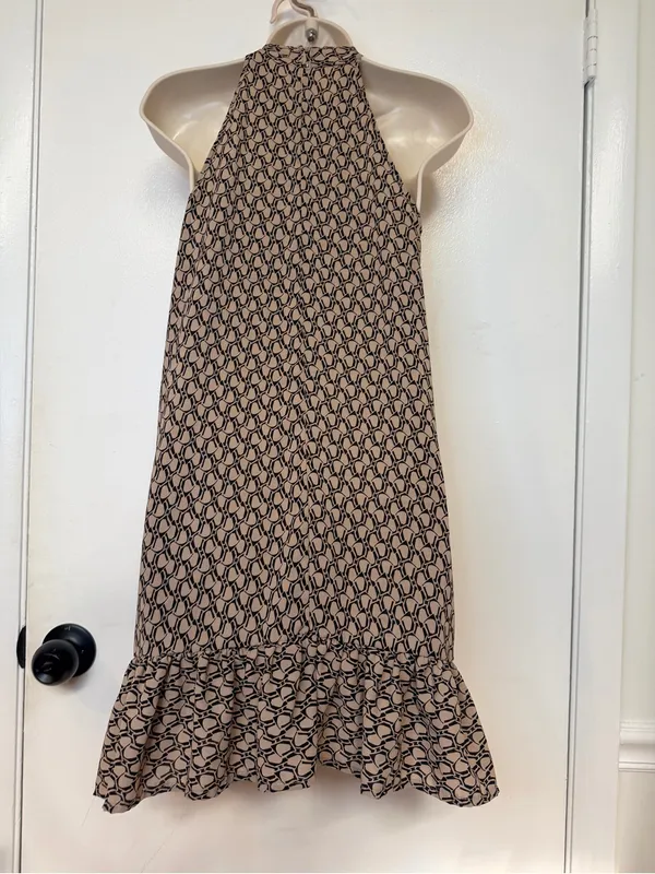 EMERY ROSE Size S Halter Mini Dress Beige Black Geometric Print Ruffle Hem - Image 8