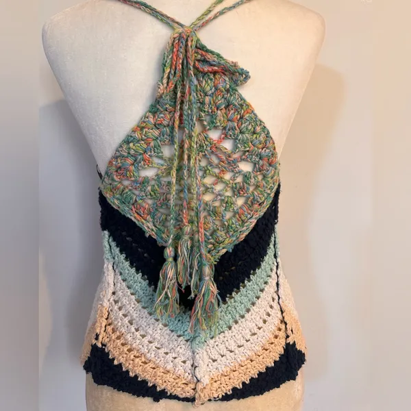 Free People Chevron Crochet Camisole - Black, Cream, Tan, Green - Image 2