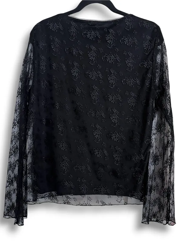 Vintage Black Lace V-Neck Tie Front Blouse - Image 3