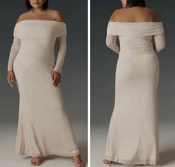Anthropologie AFRM Long-Sleeve Off-The-Shoulder Mesh Maxi Dress, Size 2X - Image 2