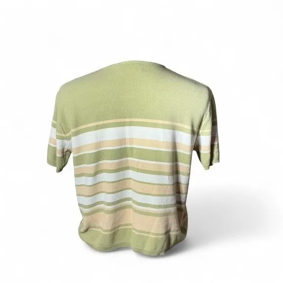 Vintage Y2K Forever Sage Green Fisherman Striped Knit‎ Cardigan Top Women's L - Image 3