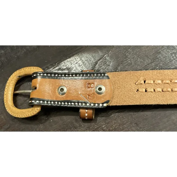 Womens 36"‎ Western Leather Belt Brown Braided Tooled Basketweave Buckle Cowgirl - Image 9