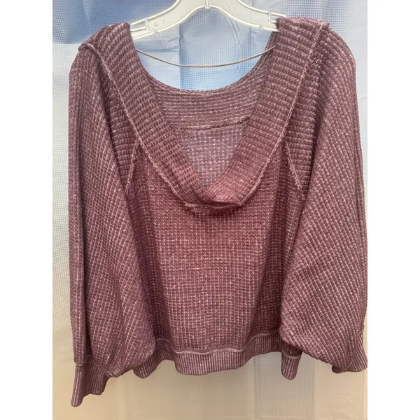 FREE PEOPLE We The Free Westend Purple Waffle Knit Thermal Top pocket Sz XS - Image 8