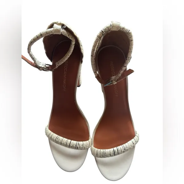 Rebecca Minkoff Mali Snake‎ Embossed Chunky Heels Cream/Black Sz 8.5 M - Image 8