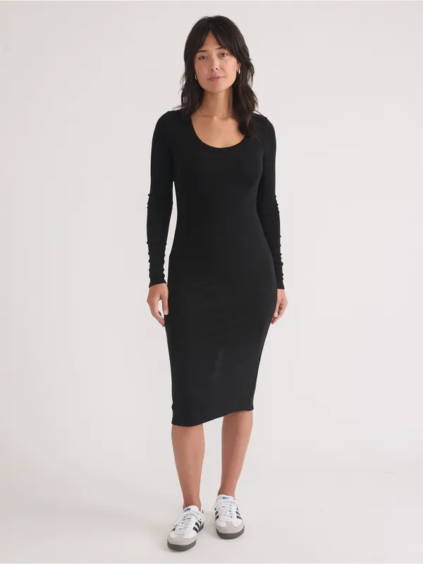 Marine Layer Lexi Rib Long Sleeve Midi Black Dress - Image 2