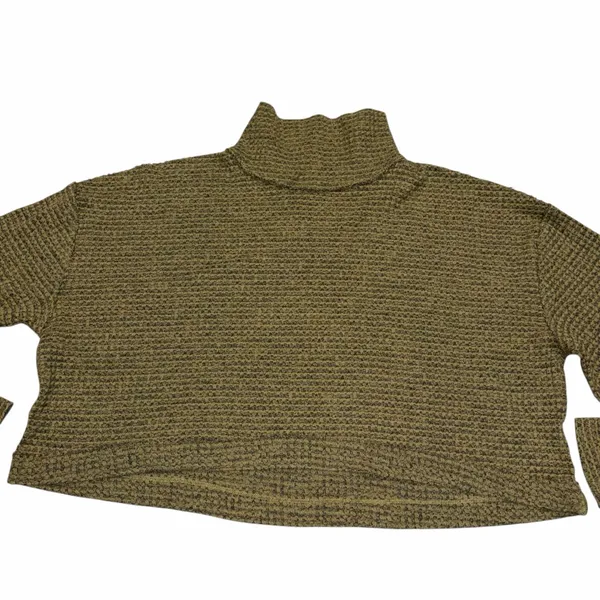 Free People Army Green Waffle Knit Cropped Mockneck BK Top Shirt size Large - Image 6