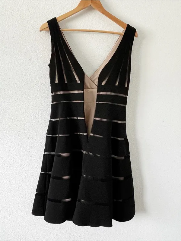 JS Collections Black Tan Stripe Fit & Flare Cocktail Dress - Image 9