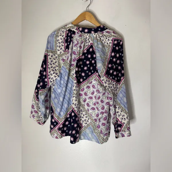 Loft Medium Puff Sleeve Linen‎ Blend Top Patch Print - Image 2