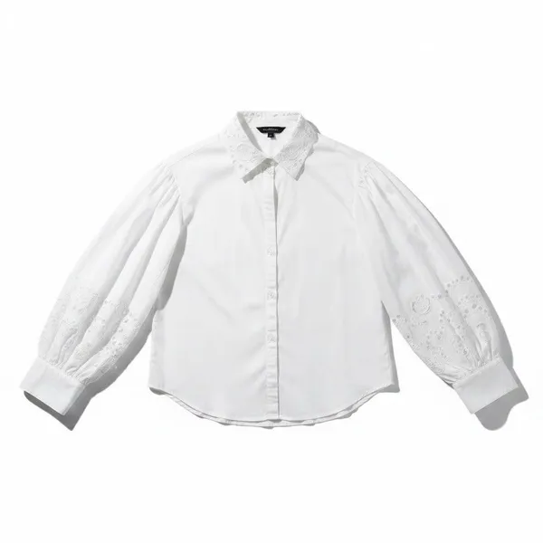 Kate Spade New York Poplin Cutwork Shirt White Button Down Eyelet Sleeve Size 8 - Image 7
