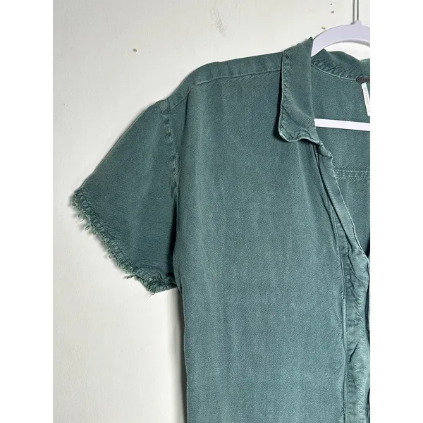 YFB Young Fabulous & Broke Green Linen Blend Frayed‎ Hem Short Sleeve Romper L - Image 7