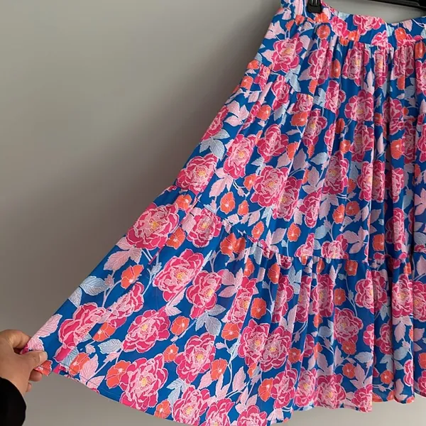Ruby Rd. Floral Printed Yoryu Elastic Waist Midi A-Line Skirt size M - Image 5