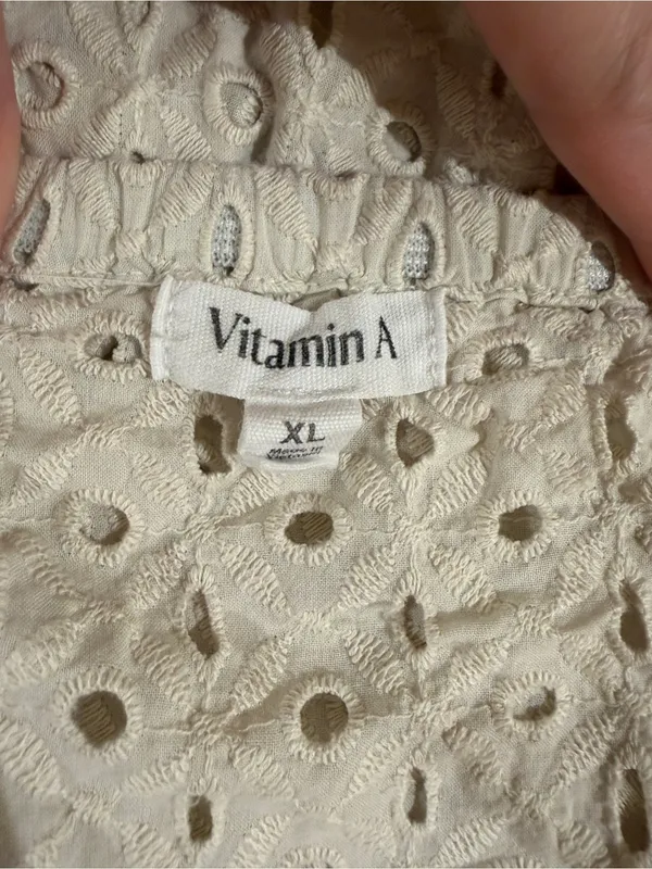Vitamin A Cream Eyelet Tie-Shoulder Tunic Mini Dress Coverup Size XL - Image 6