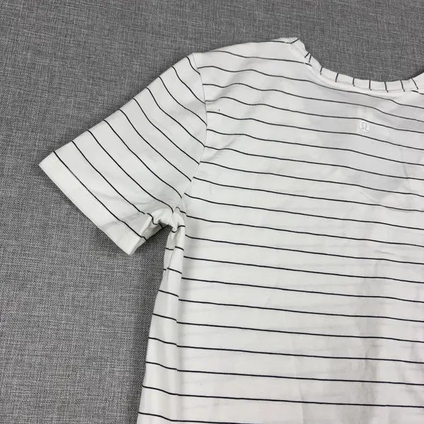 Lululemon Striped Shirt Womens 2 White V-Neck Short Sleeve Pima Cotton Top - Image 15