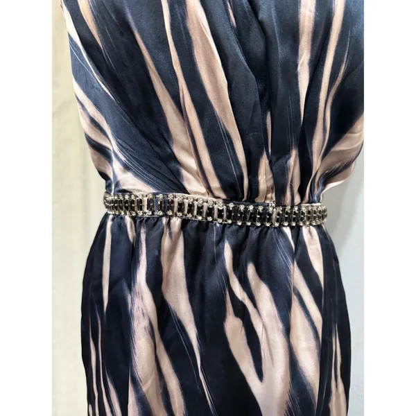 Marciano Los Angeles One Shoulder Maxi Dress Size S Navy Champagne Grecian‎ Slit - Image 12
