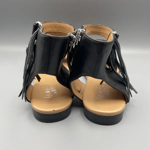 Franco Sarto Sandals Size 8 Black Leather Gladiator Fringed Ankle Strap Open Toe - Image 8