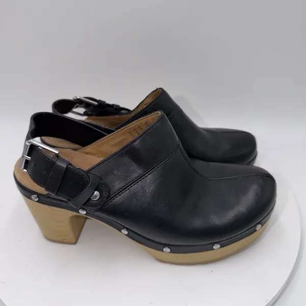 Clarks Artisan Ledella York Black Leather Block Heel Clog Slingback Mule 6 - Image 2