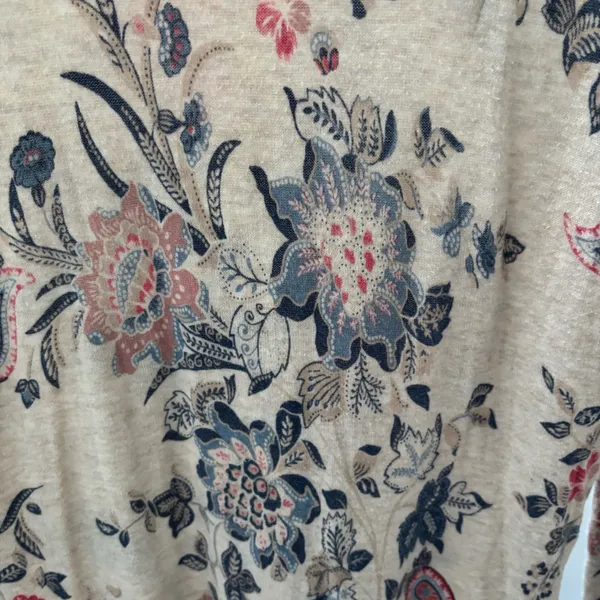 LOFT Beige Floral Print Long Sleeve Cotton Lightweight Knitted Sweater - Image 2