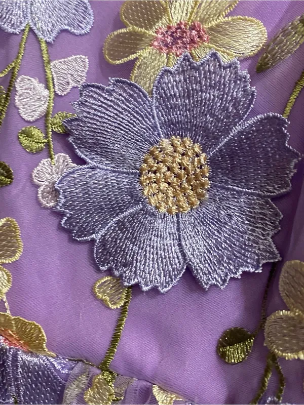 Womens L Large 42” Lavender Purple Mini Dress Embroidered Flowers Allover Fairy - Image 2