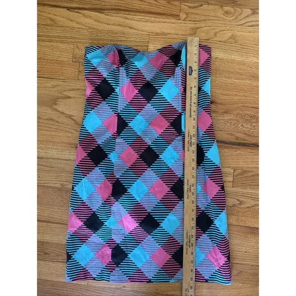 LOUDMOUTH GOLF Size 8 pink‎ blue black check strapless dress Bright - Image 4
