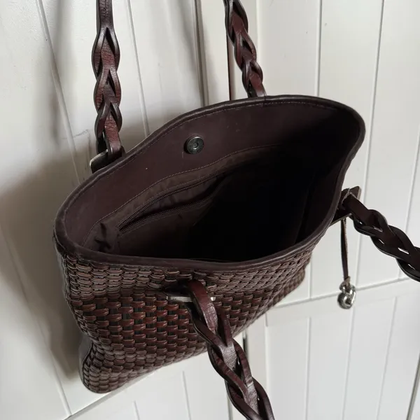 Brighton Brown Leather Basket Weave Design Tote Handbag Purse‎ Vintage - Image 4