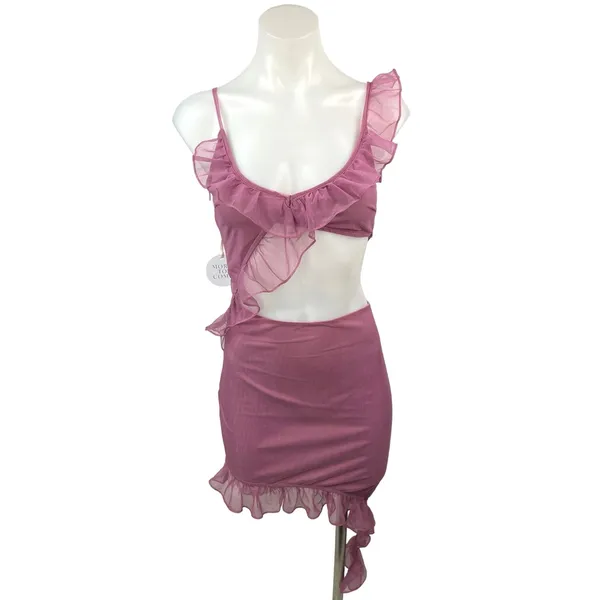 NEW Revolve x More to Come Pink Mesh Ruffle Cutout Payton Mini Dress Size S - Image 4