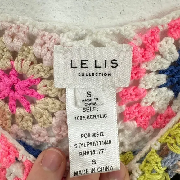 Le Lis Size Small Crochet Crop Top Colorful Granny‎ Square Knit Vest Festival - Image 3