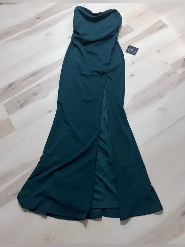 Lulus NWT Women Medium Emerald Green Strapless Pleated Maxi Gown Dress - Image 4