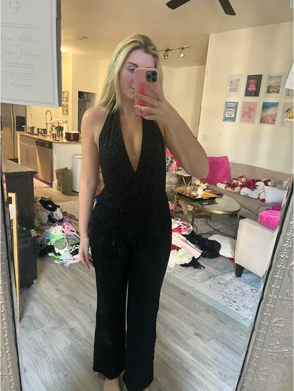 Oh Polly Black Beaded Halter Jumpsuit - Image 2