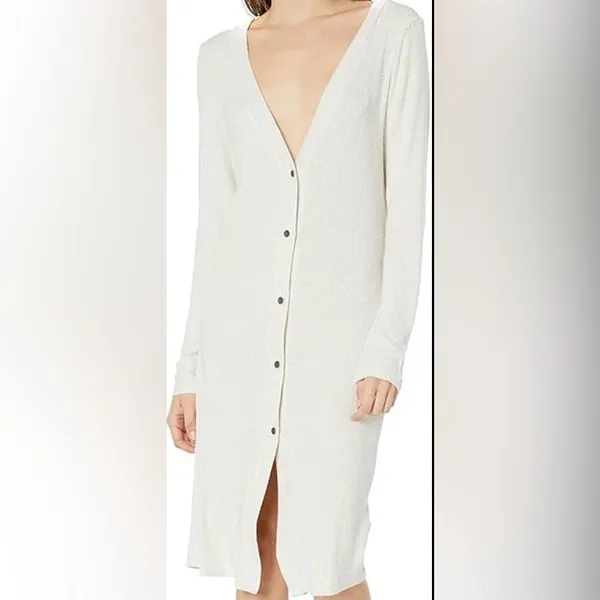ROXY City at Night Coastal Grey Ribbed Longline Cardigan Button Front Layer - Image 3