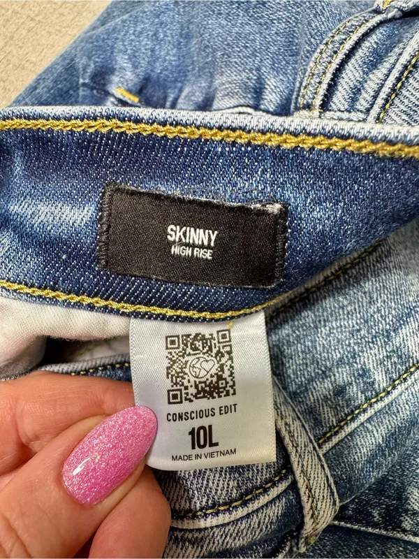 Express High Rise Skinny Jeans with Button Fly Distressed Size 10 Long Tall - Image 13