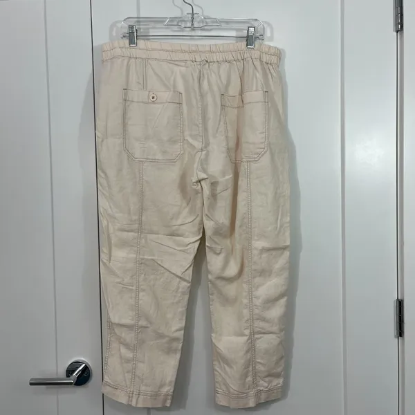 Free People Medium Cream Cropped Cargo Tapered Drawstring Pants with Pockets - Image 5