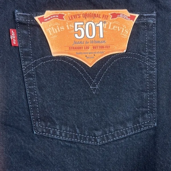 Levi's 501 Straight Leg Button Fly Denim Shorts - Raw Hem Dark Wash NWT Size 32 - Image 3