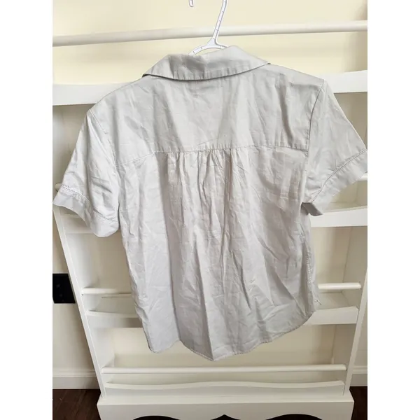 Boll & Branch Organic Cotton Pajama Top Grey Short Sleeve Button Down XS - Image 3