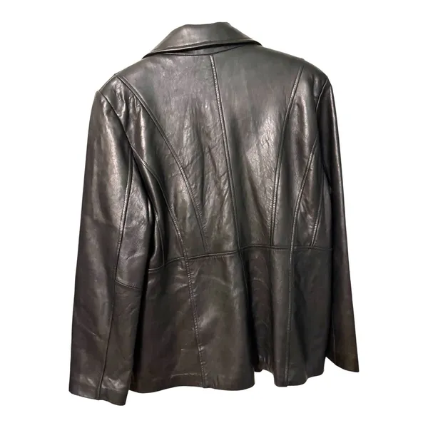 Pelle Studio Black Leather Blazer Jacket Women's Size XL Red Satin Lining - Image 2
