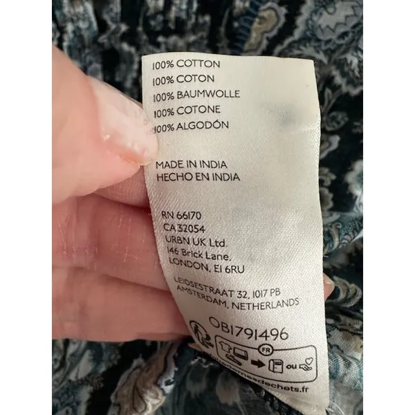 Anthropologie Floral Cotton Peasant Blouse Small Blue/Green - Image 9