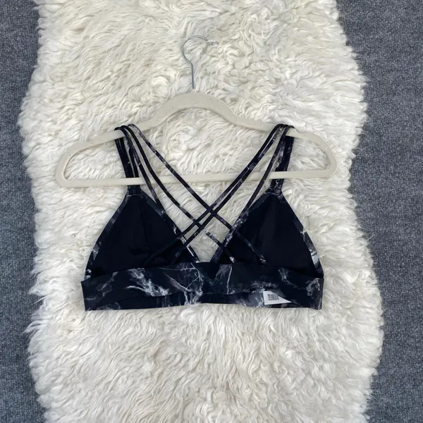Vs Pink Black White Marble Strappy Sports Bra Activewear Gym Lounge Workout - Image 5